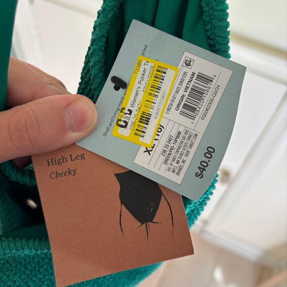 Shade & Shore NWT Women's Pucker Texture Cross Back One Piece Swimsuit Green XL - Picture 7 of 12